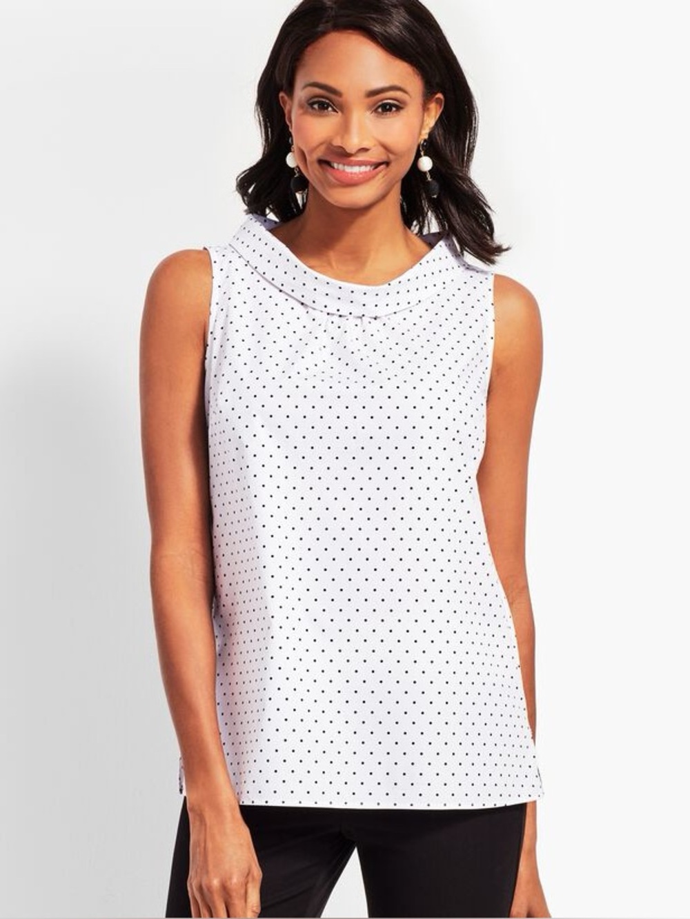 NWT Talbots Sleeveless Back Bow White and Black Dot Shell Size XS Classic Preppy